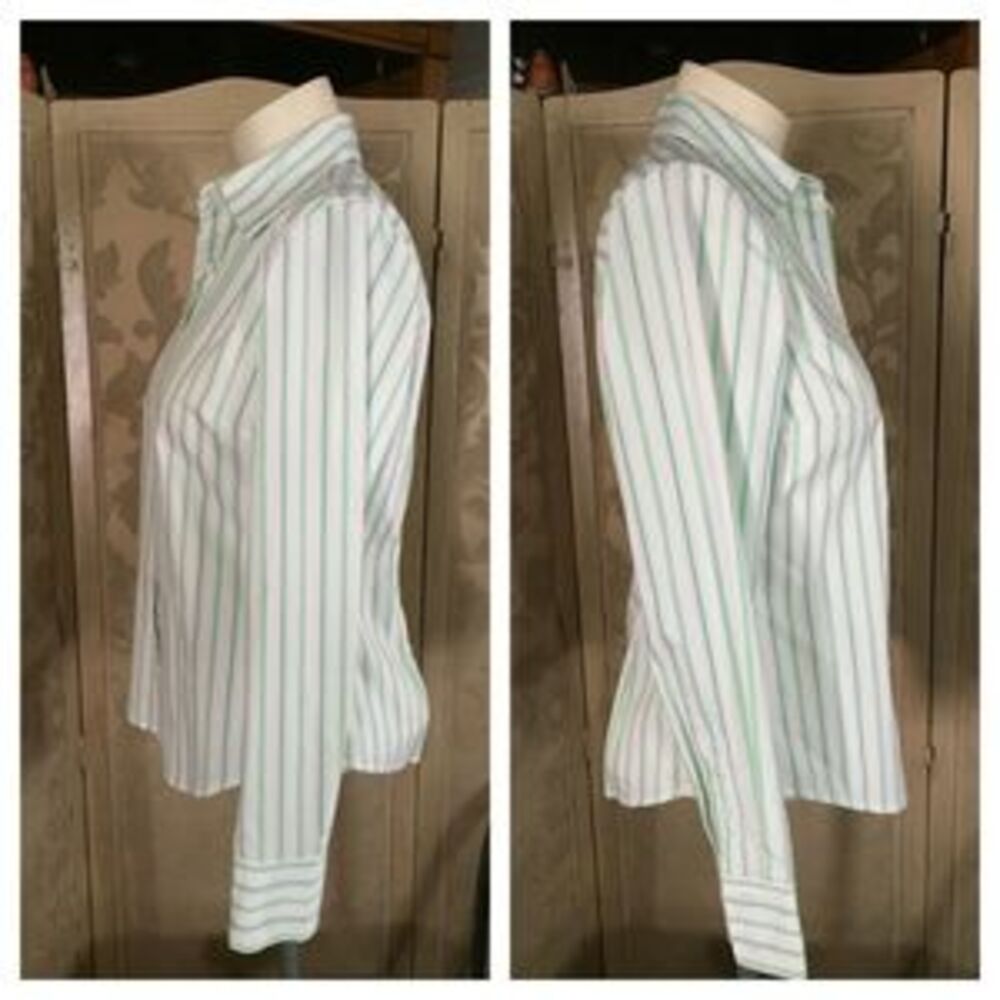 IZOD White & Green Striped Shirt - Picture 4 of 5